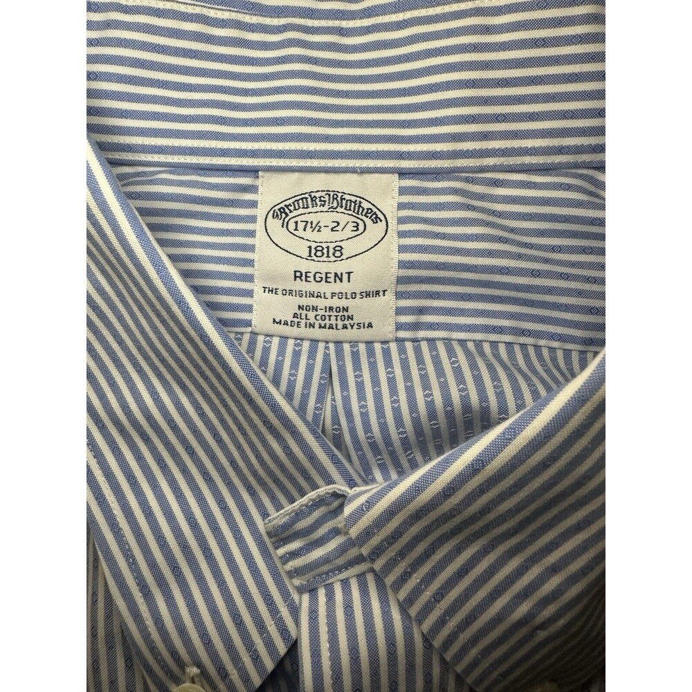 BROOKS BROTHERS Regent Non Iron Blue Striped Dress Shirt 17.5 -2/3